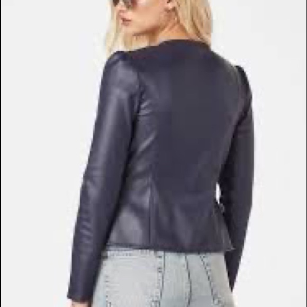JustFab Blue Faux Leather Jacket - Picture 2 of 3
